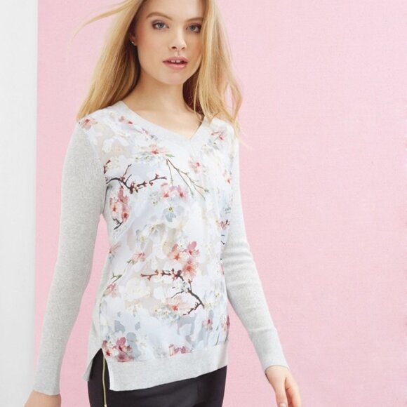 Ted Baker London Crimsie Cherry Blossom Oriental Jumper Flower Sweater Sz 0 - Picture 1 of 6
